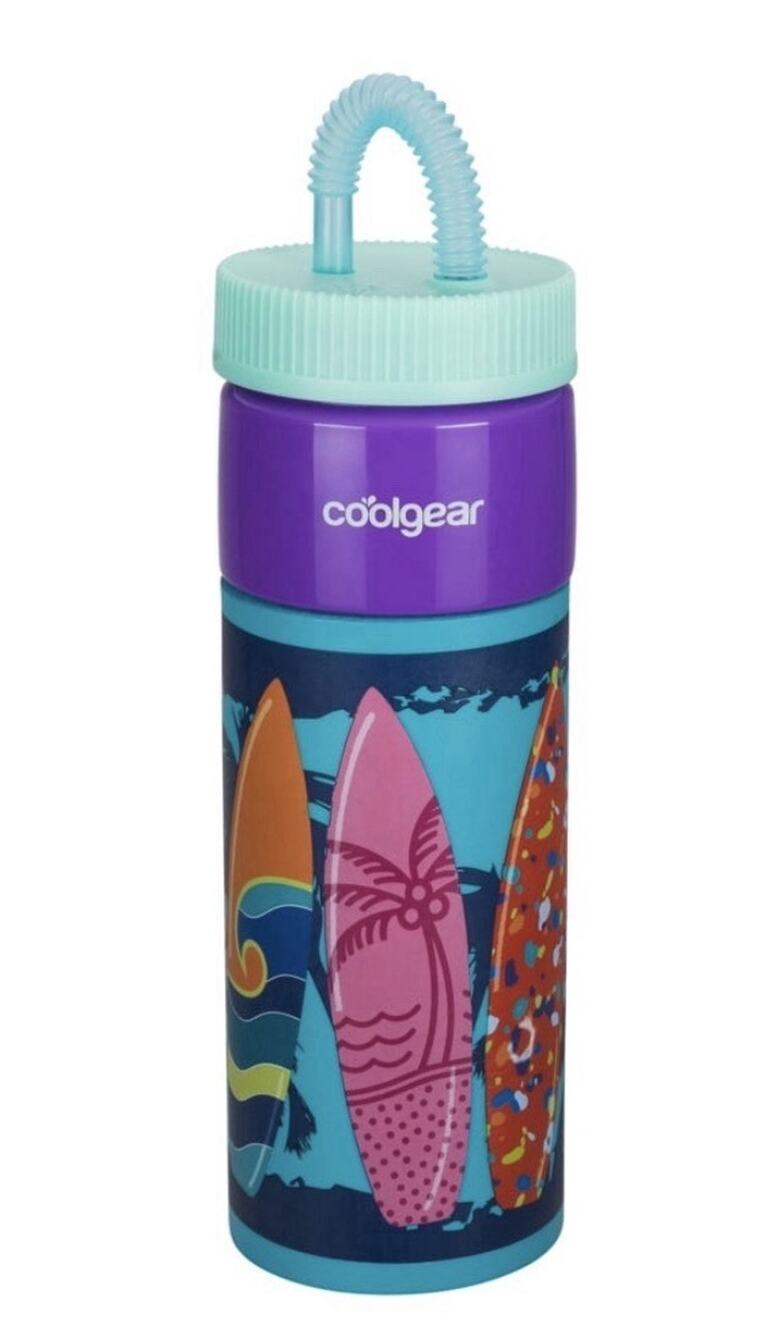 Cool Gear 24 oz Plastic Retro Foam Grip Water Bottle Purple Surfboard
